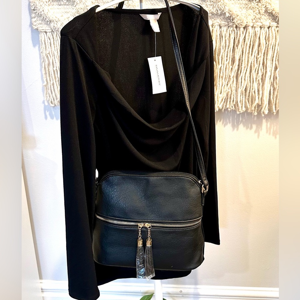 Black Vegan leather Crossbody Bag NWT